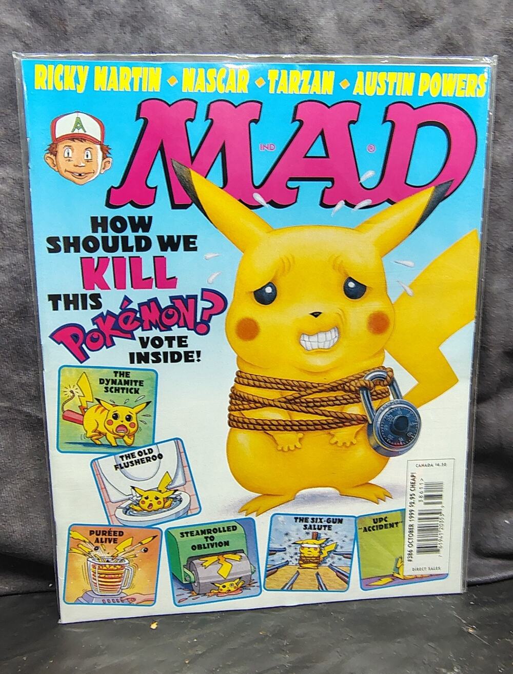 MAD Magazine #386 Oct 1999 Pikachu Pokemon Cover Magazine Ricky Martin NASCAR